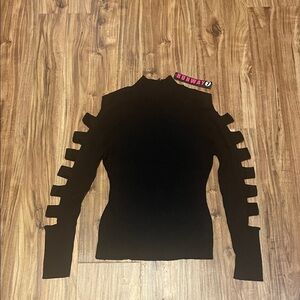 Runway 7 women’s XL sweater mock neck ribbed black cut out sleeve detail nwt